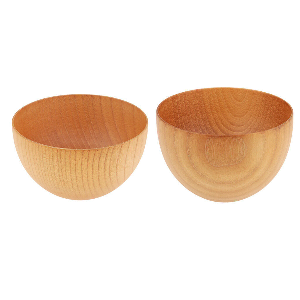 2Pcs Wooden Wood Cereal Soup Bowl Kitchenware for Outdoor Picnic Hiking Camping