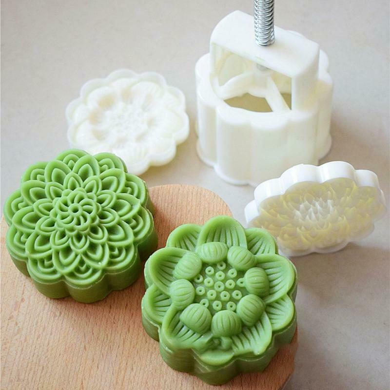 2 Pcs Stamps Lotus Moon Cake Pastry Mold Press Mooncake Cookies Mould 150g
