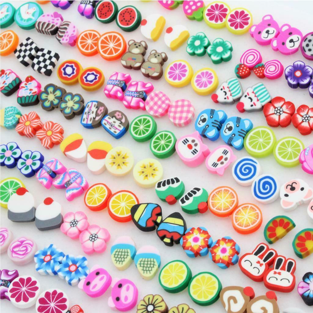 100 Pairs Assorted Stud Earring Women Teens  Girls Cartoon Fruit Shape
