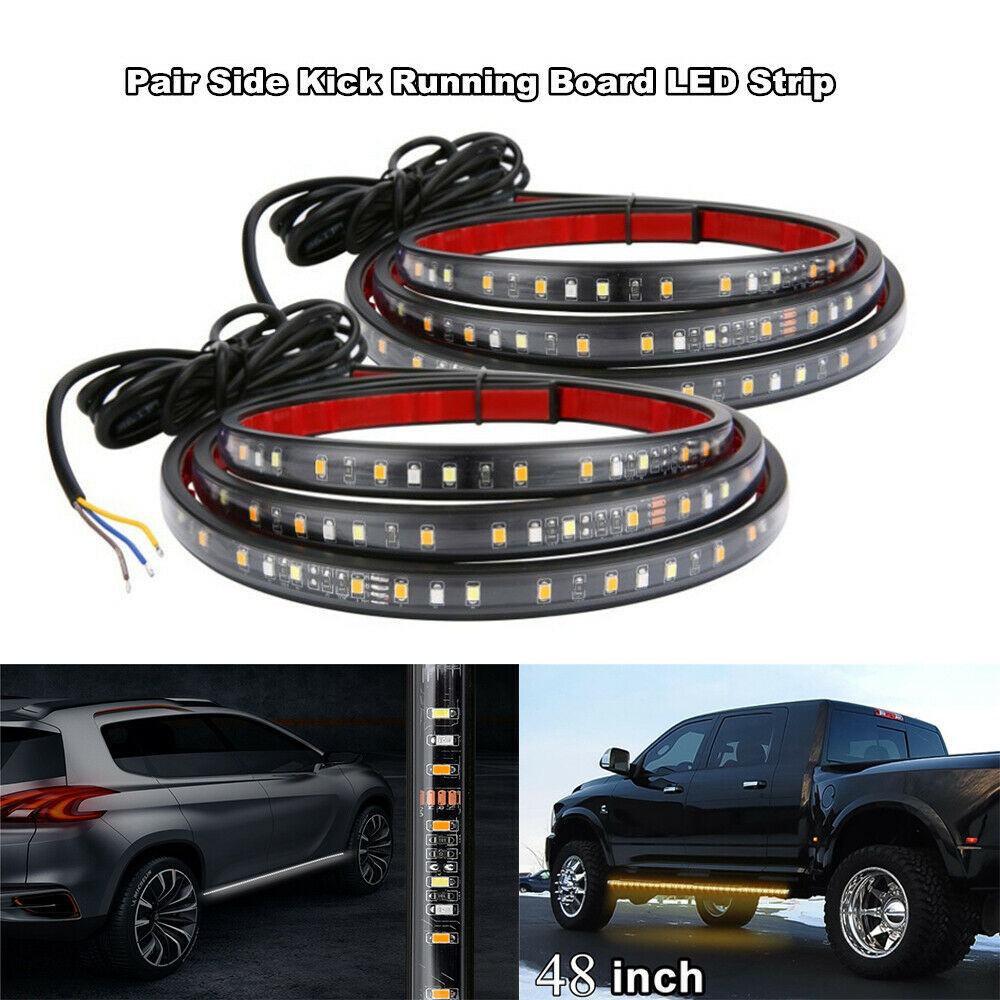 2x 48" White/Amber Running Board Side Step LED Light Strip Turn Signal DRL Bar