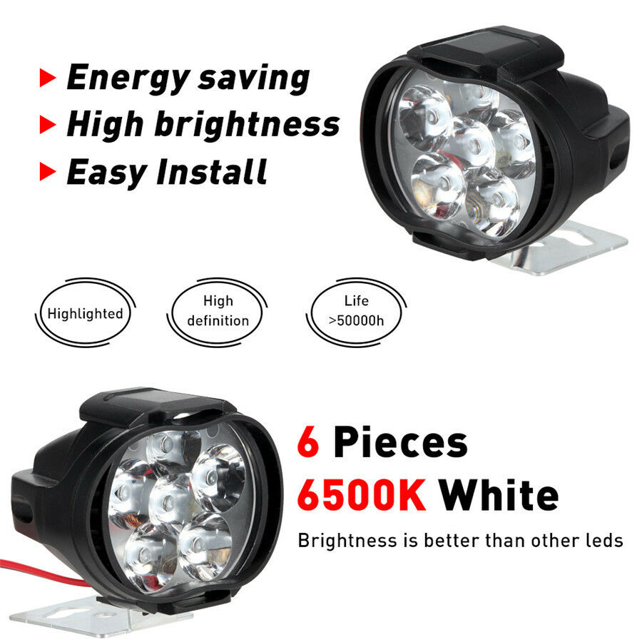 2x 10W 6LED White 1000LM Motorcycle ATV Headlight Driving Fog Spot Light +Switch