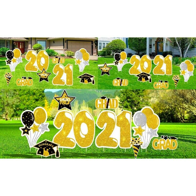 Graduation Yard Sign Stakes Decorations - Congrats Grad Cap Outdoor Lawn ParV7F3