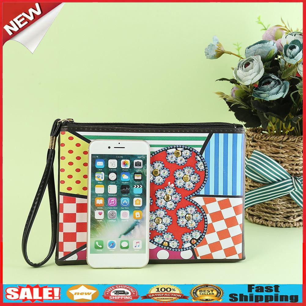 DIY Heart Special Shape Diamond Painting Women Wristlet Purse Zipper Clutch @