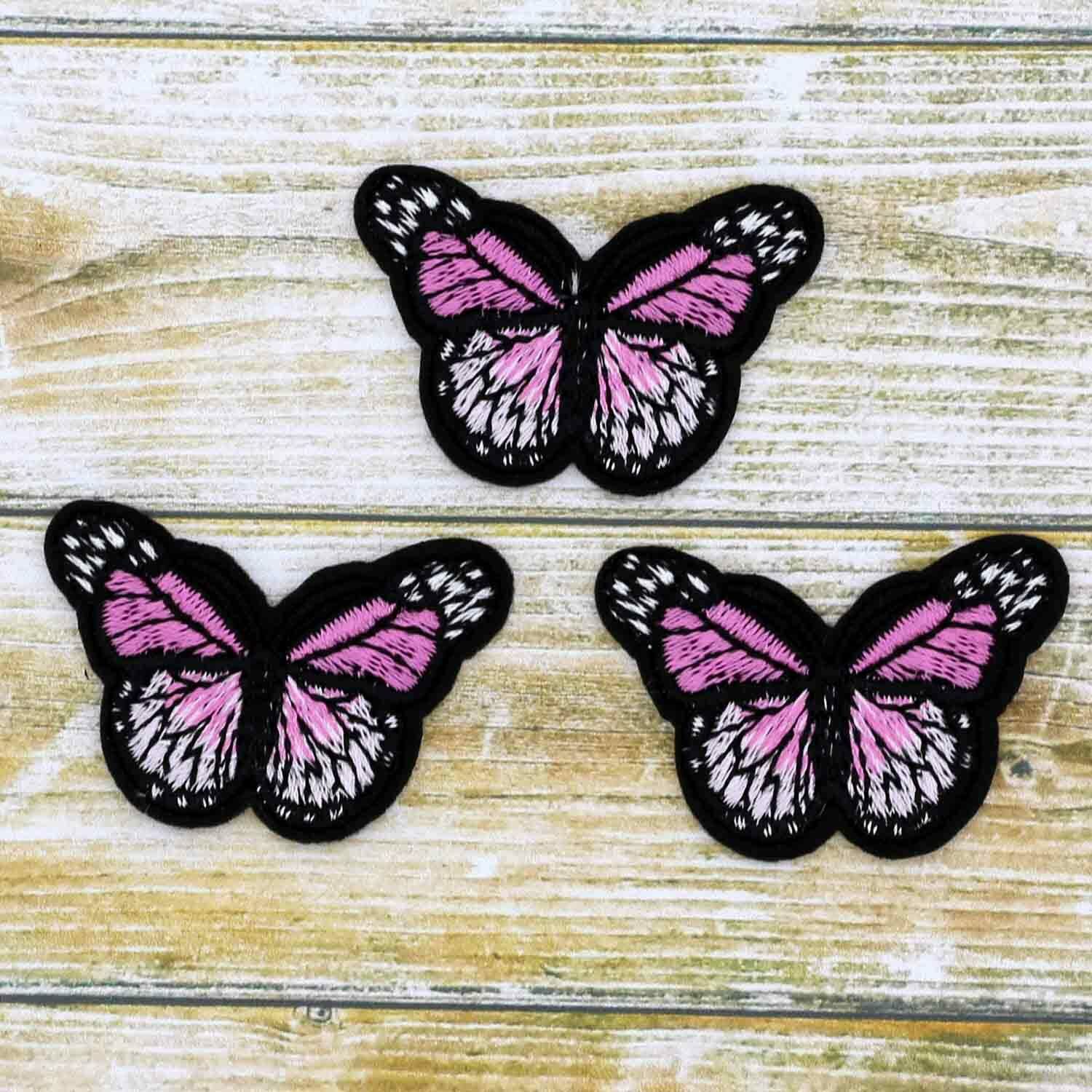 2" 3Pcs Pink Monarch butterfly Iron On Patches Flowers/Sew Applique Badge