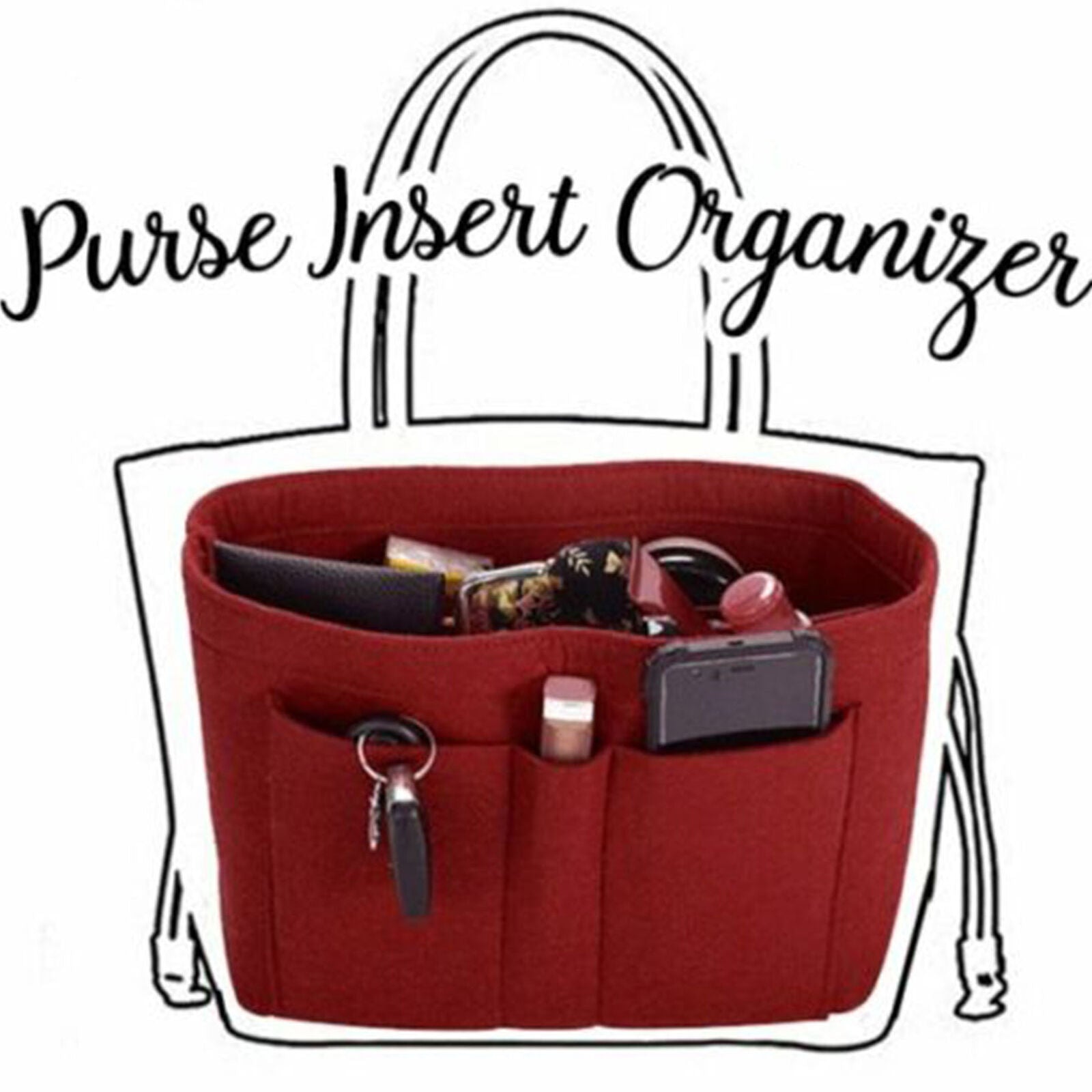 Multi Pocket Handbag Organizer Felt Purse Insert Bag