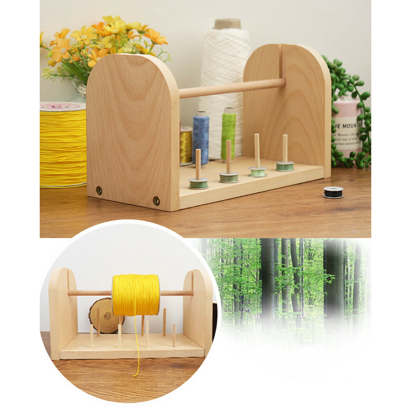 Wood Thread Rack Stand Organizer Embroidery Storage Quilting Knitting Accs