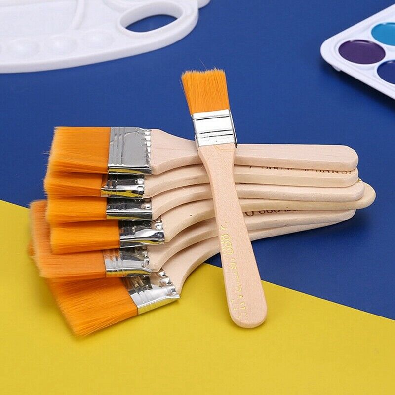 12 Pcs Flat Head Paint Brush Art Paintbrush Sets Long Handle Cleaning BrusheY8T7