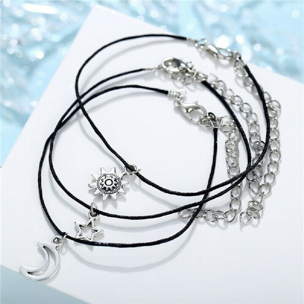 3PCS Boho Sun Star Moon Ankle Anklet Bracelet Chain Foot Jewelry Beach Gift New
