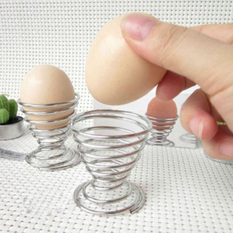 Metal Egg Cup Set Spiral Kitchen Breakfast Hard Boiled Spring Holder Egg Cup Fad