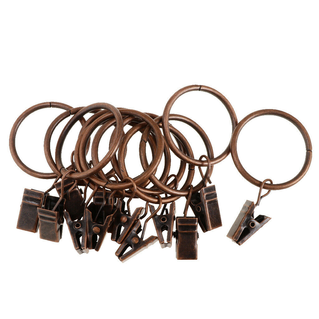 12 Pieces Metal Curtains Drapery Rings with Clips Copper 32mm