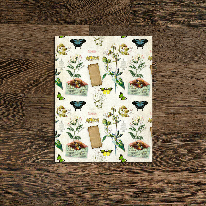 4 Sheet Retro Paper Pad Butterfly Flower Scrapbooking Planner Background Collage