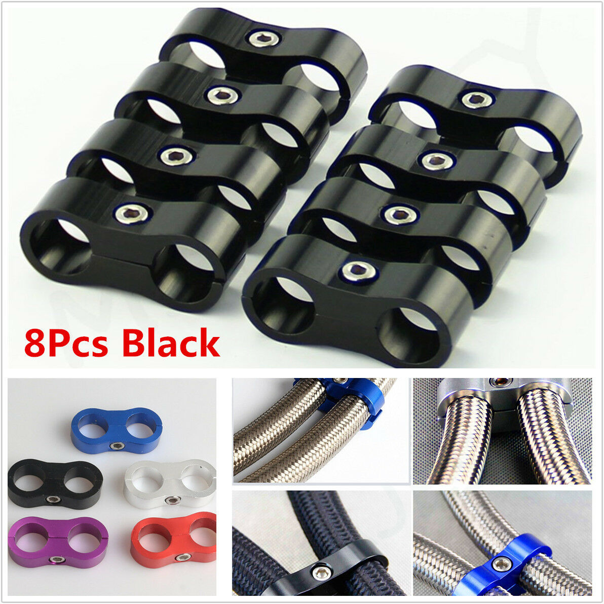 8x AN-10 Braided Internal Hose Separator Clamp Fitting Adapter Bracket 19mm I.D