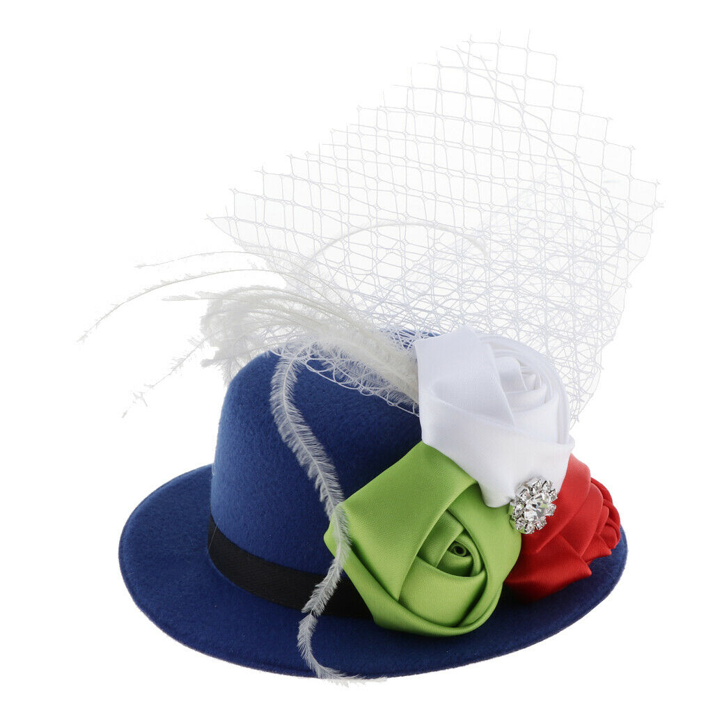 Rose Feather Hat Child Mini Top Hat Fascinator Feather Headpiece  Blue