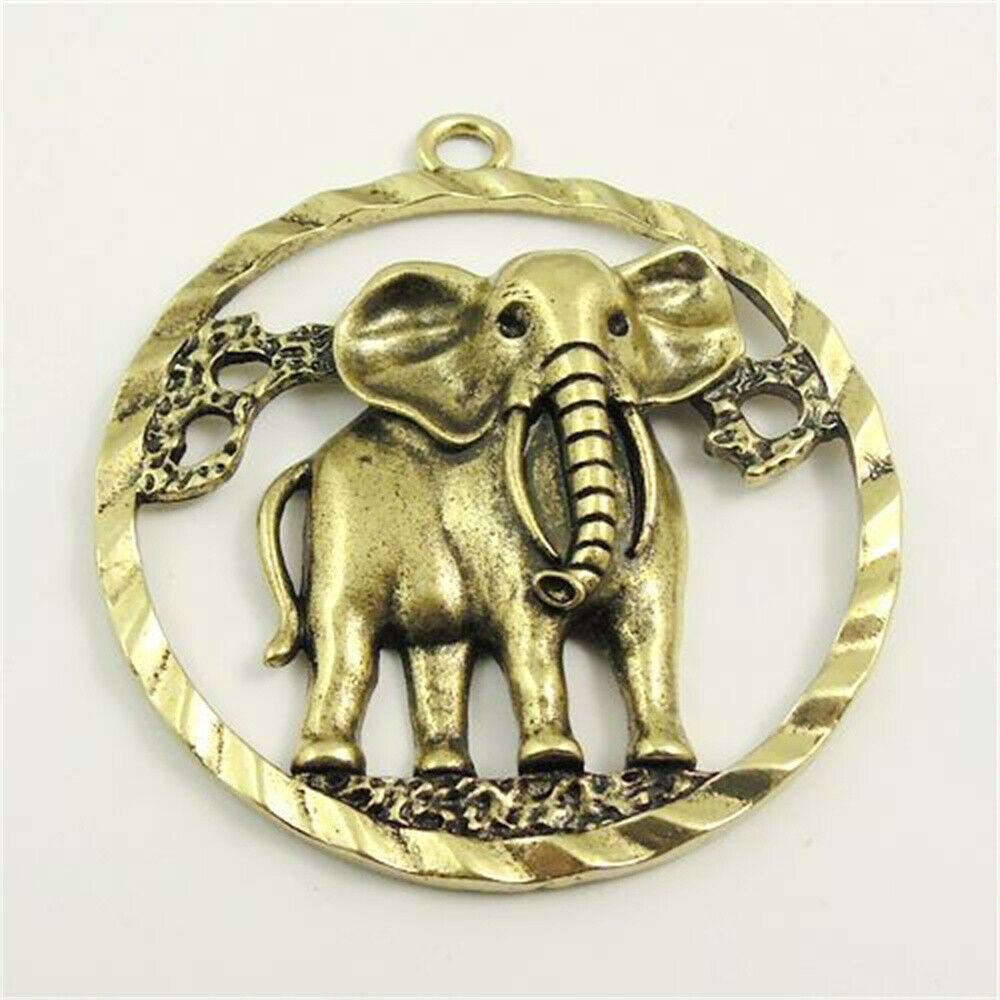 3 pcs Antiqued Bronze Round Frame Elephant Pendant Charm Alloy For Crafts 55*8mm