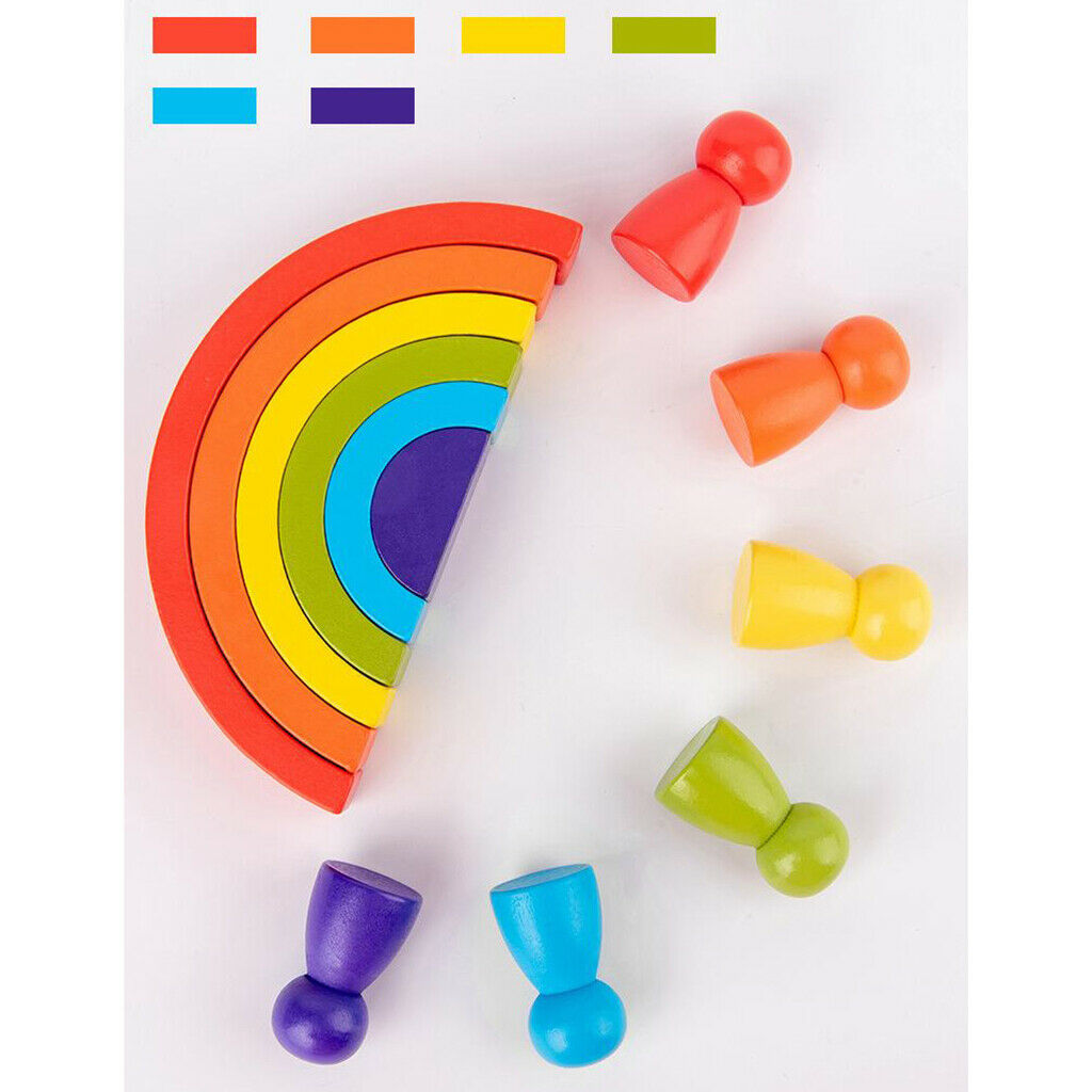 12Pcs Wood Rainbow Color Stacking Blocks Fun Building Nesting Toys for Kids Boys