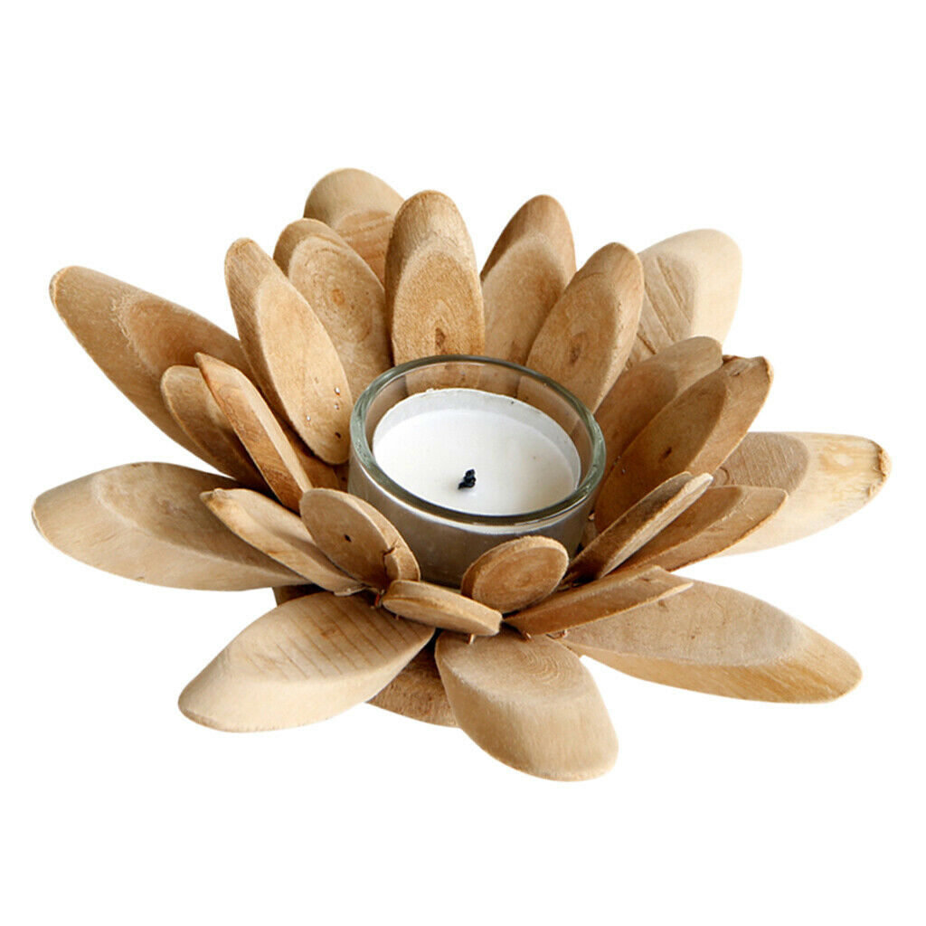 Handmade Wooden Tea Light Lotus Shape Candle Holder