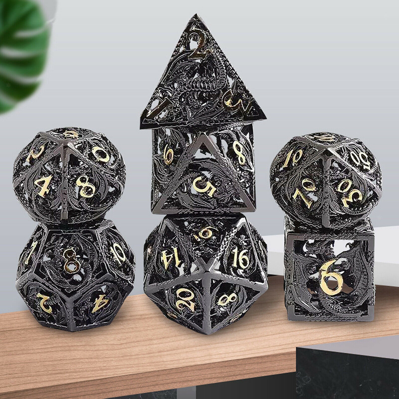Ancient Copper Metal Hollow Dice Set Rol Polyhedral Dragon Dice Playing Game
