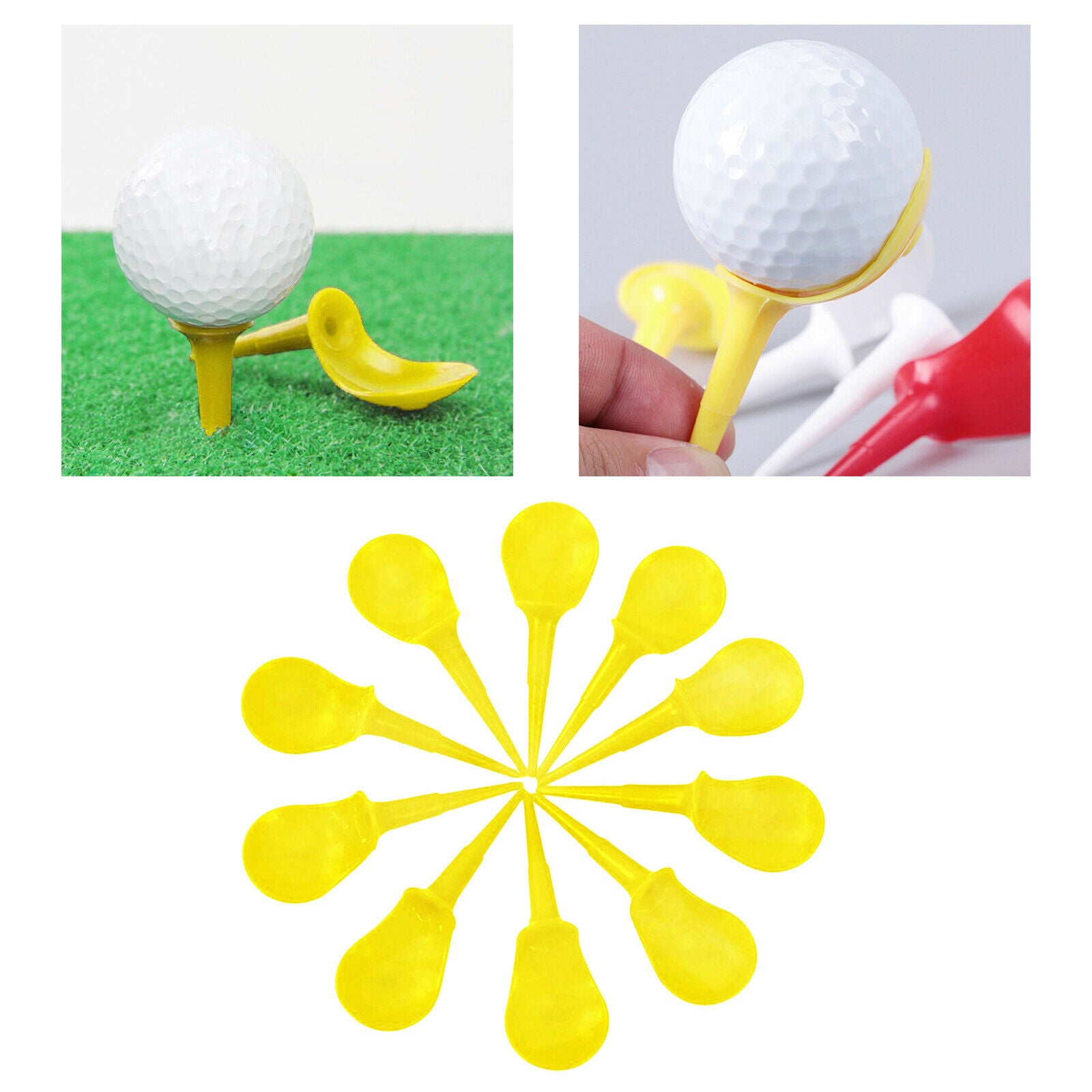 Pack of 10 Plastic Golf Tees Unbreakable Training Aids Beginners Yellow