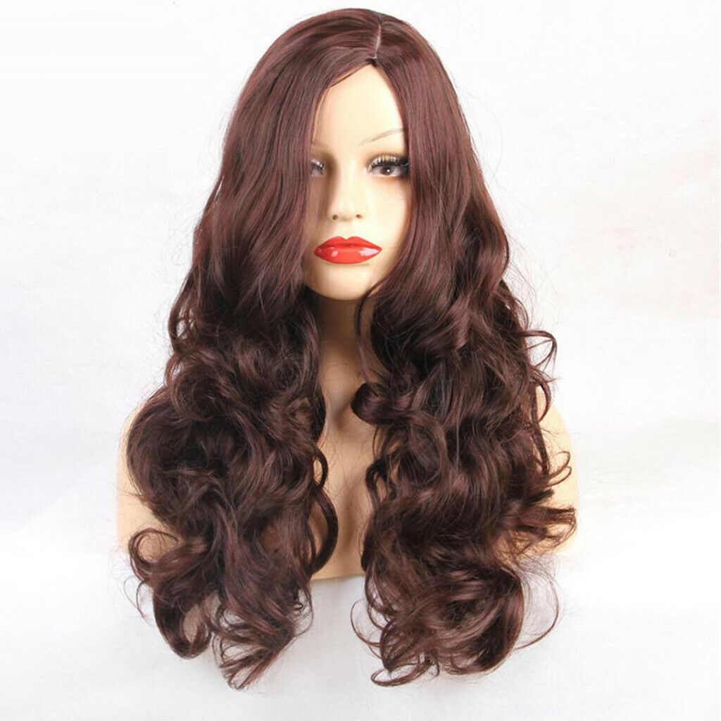 26 inch Long Wavy Wig Brown for Women Heat Resistant Synthetic Curly Wigs,