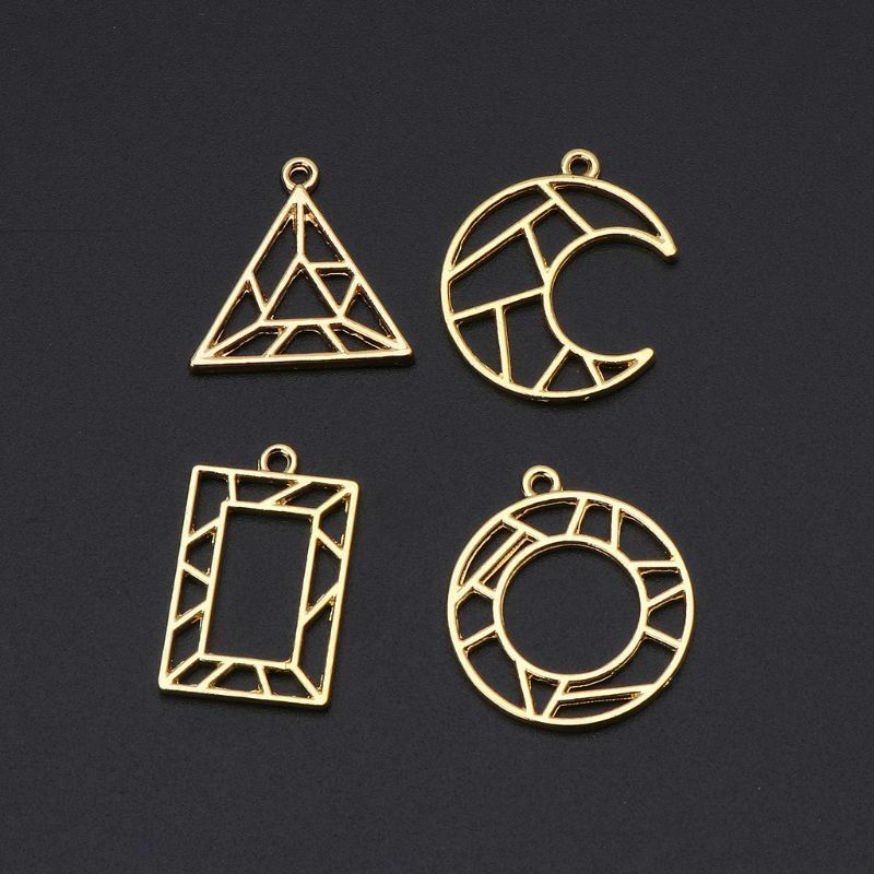 4Pc Geometric Shape Open BezelPressed Flower Blank Frame Hollow Pendant  Charm