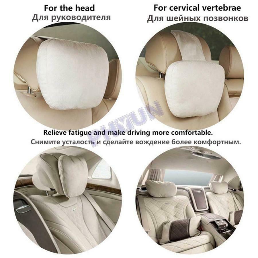 Beige Car Headrest Pillow Neck Pillow Travel Headrest Super Soft Universal