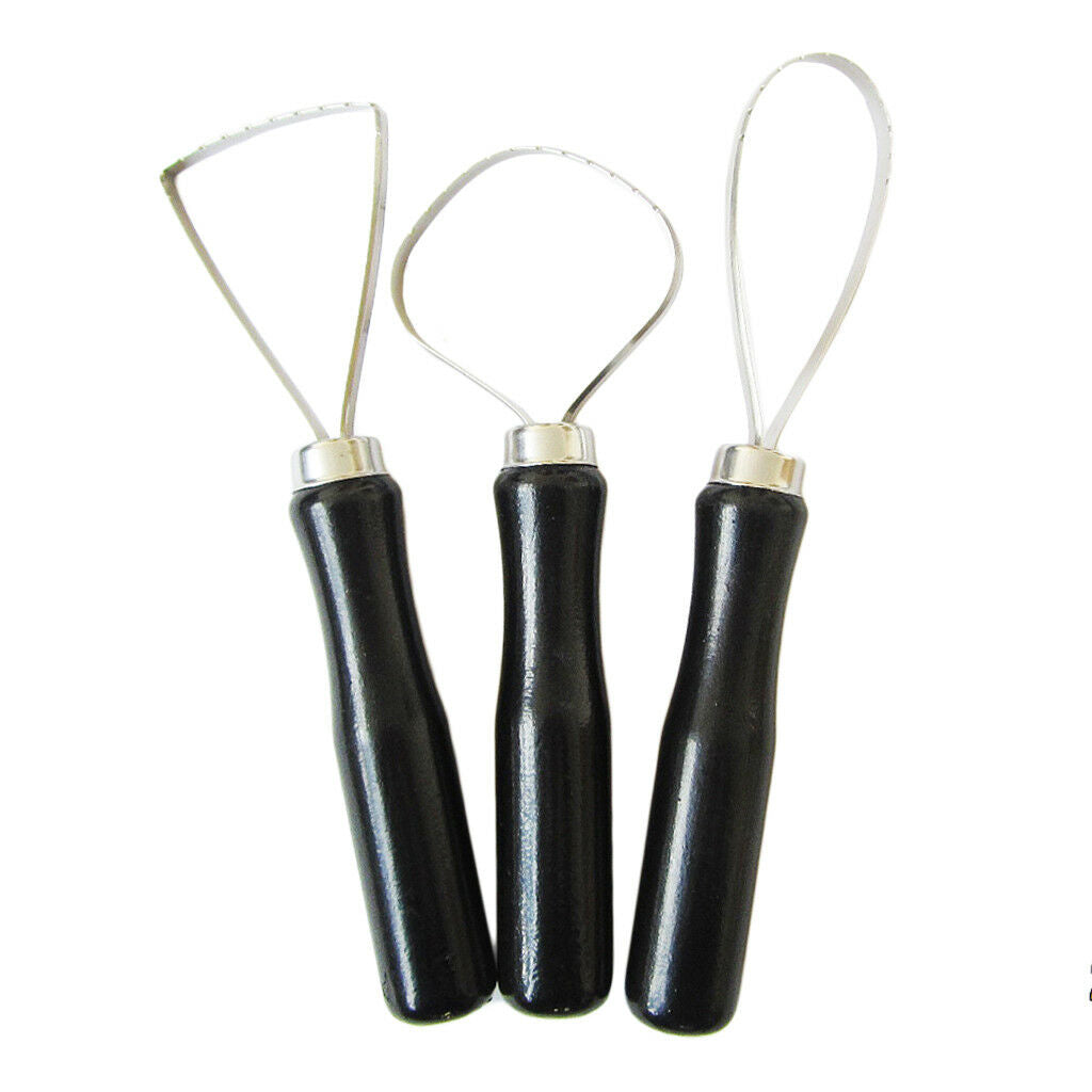 3pc Ceramic Pottery Clay Trimming Big Loop Tools Set With Flat Wire Tool Set