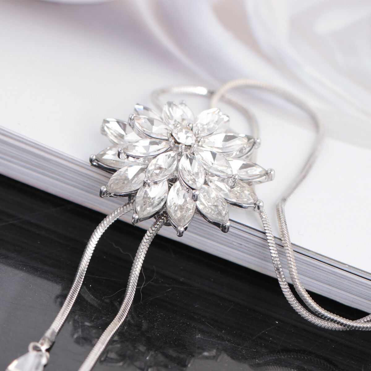 Women Rhinestone Snowflake Pendant Long Chain Sweater Necklace Jewelry Fashion