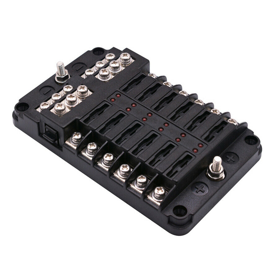 12-way Fuse Holder Box Car Truck Marine Boat Blade Block Fuse Box LED Indicator