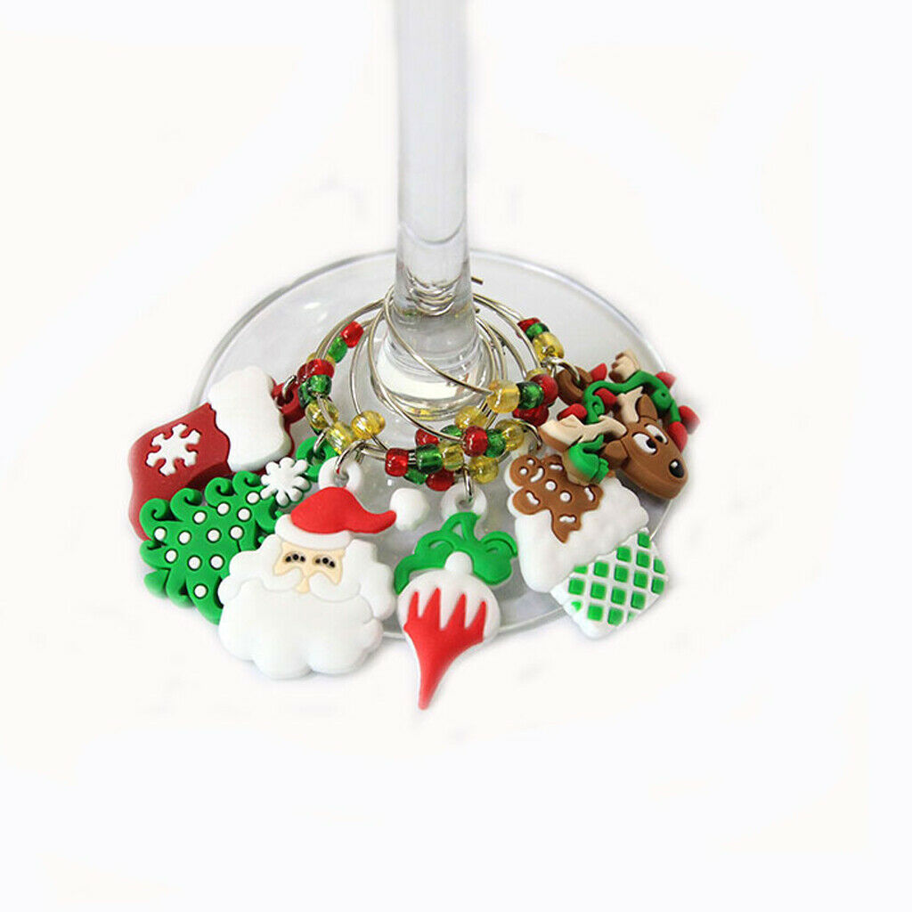 Set of 12 Pieces Christmas Santa Snowman Gift Box Stockings Wine Glass Charms