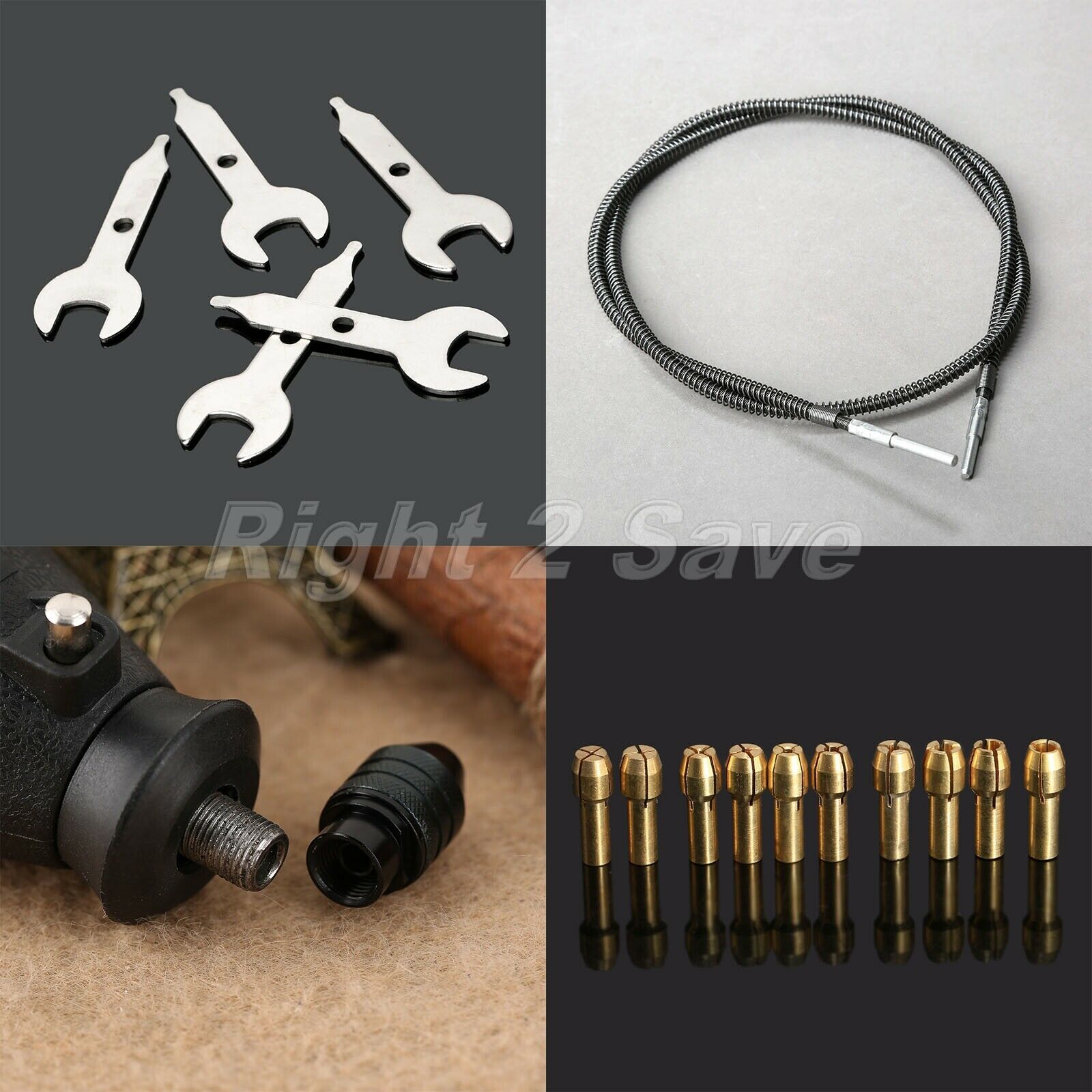 0.5mm-3.2mm Brass Collets Bits &M7 Keyless Chuck &Flexible Shaft Rotary Tool R2S