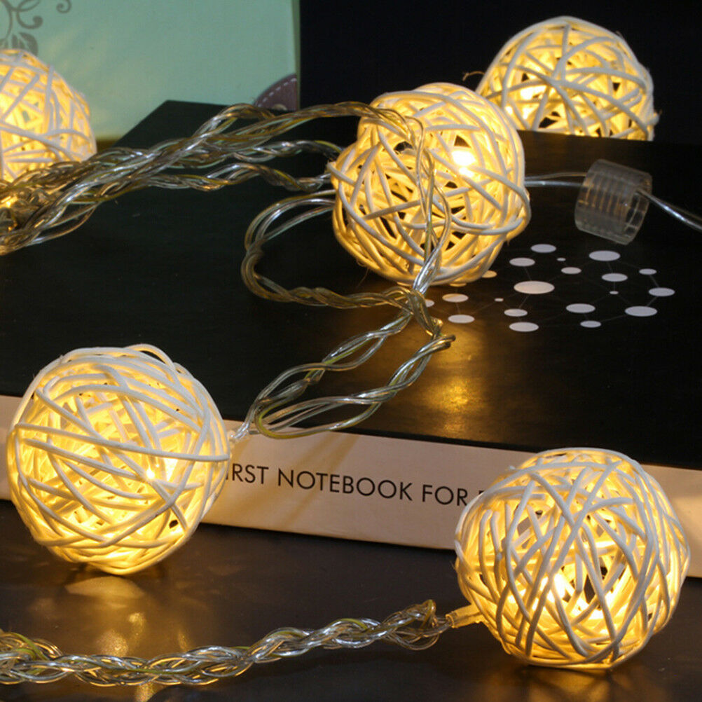 2.5M 20 Rattan Ball Led String Fairy Lights Christmas Tree Ornament Xmas.DD