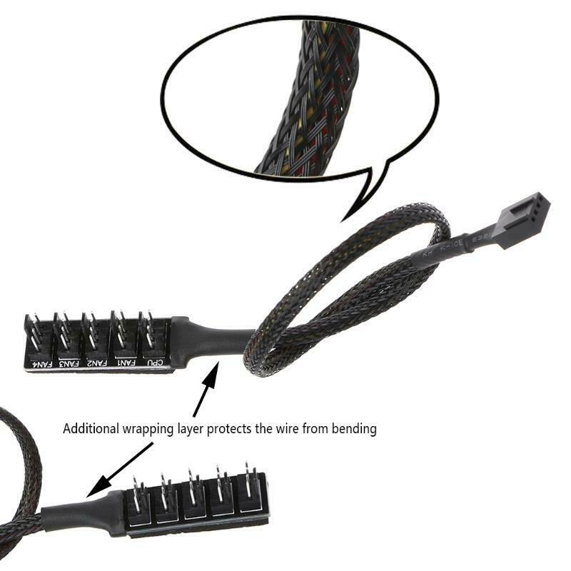1 To 5 4-Pin Molex TX4 PWM CPU Cooling Fan Splitter Adapter Braided Power Cable