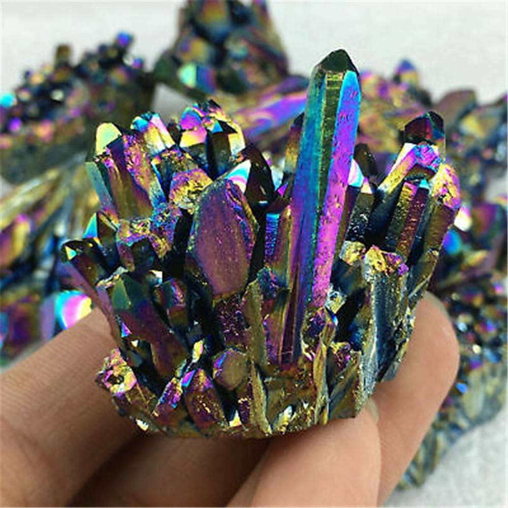 Natural Crystal Aura Quartz Amethyst Rainbow Titanium Specimen Cluster Stone*1