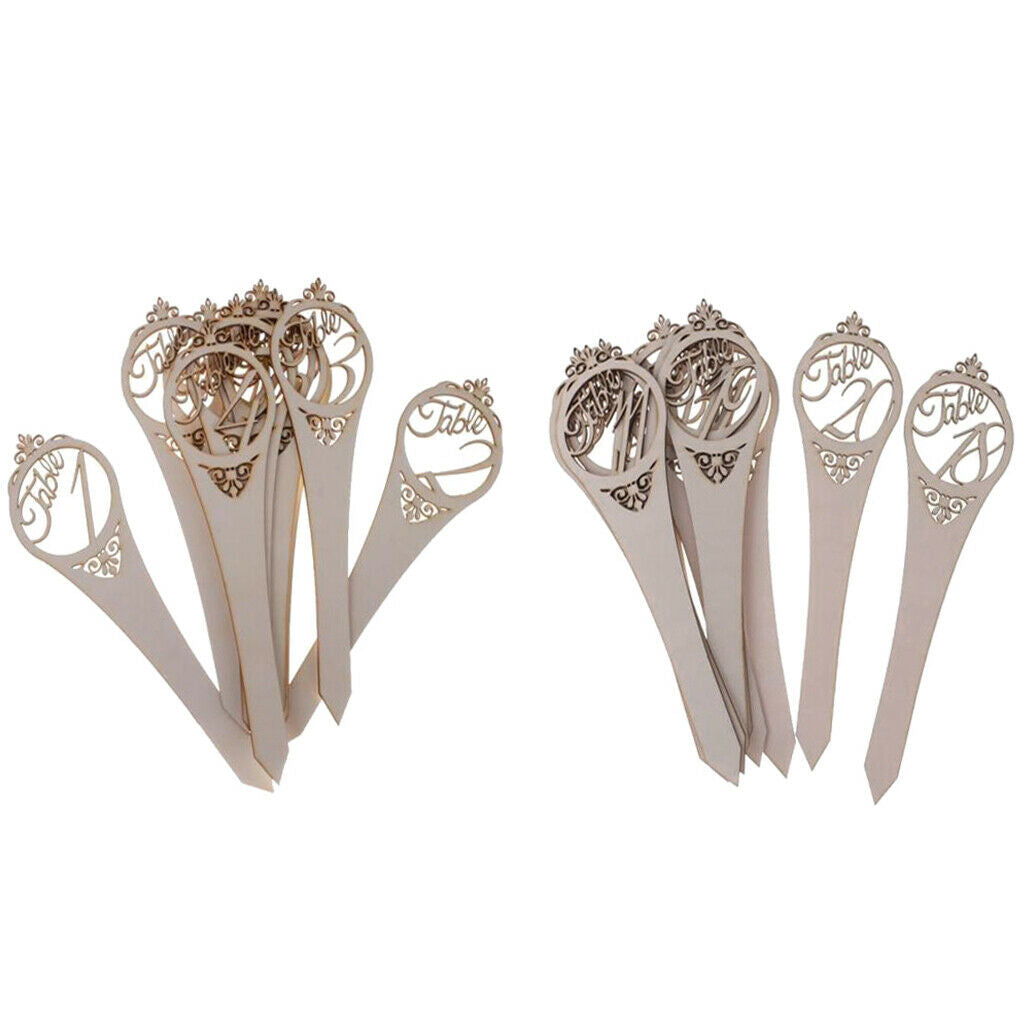 Set of 20 Pieces Wooden Table Numbers on Sticks for Wedding Party Table