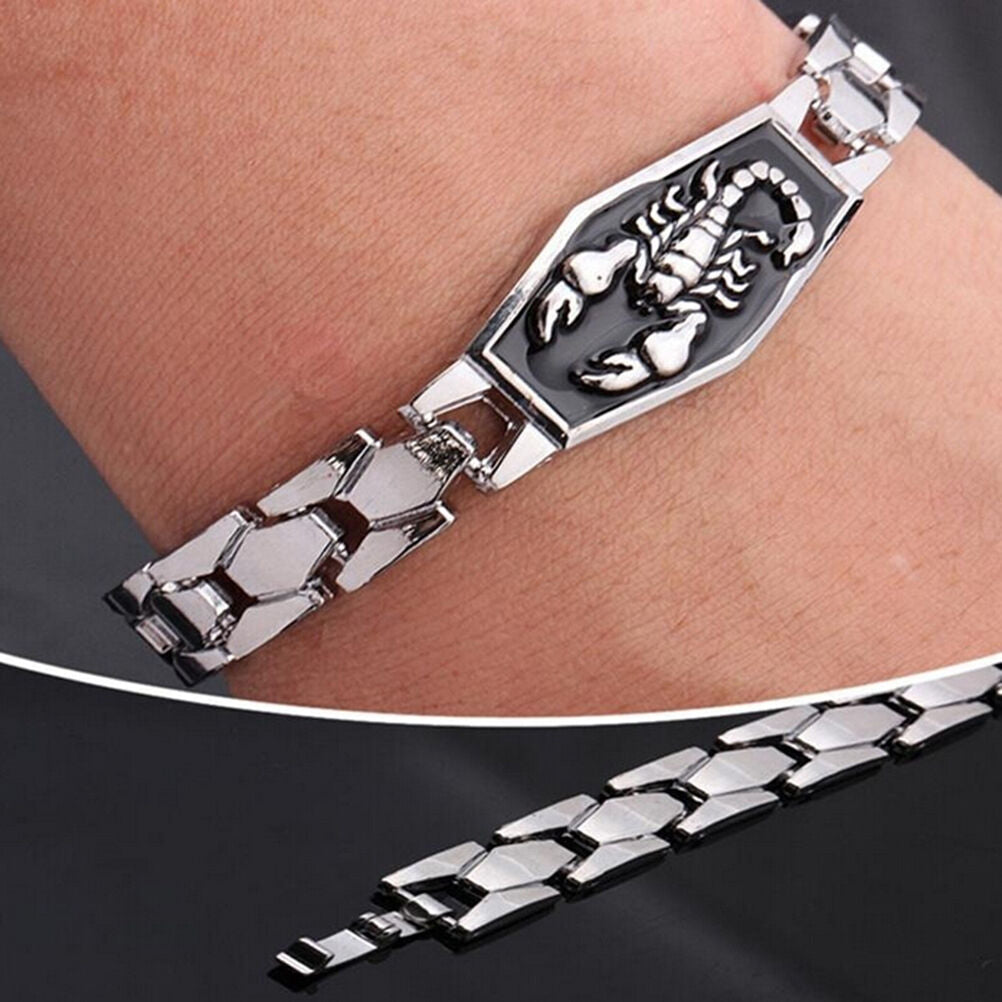 Men Titanium Steel Scorpion Motorcycle Chain Bangle Bracelet Wristban.l8