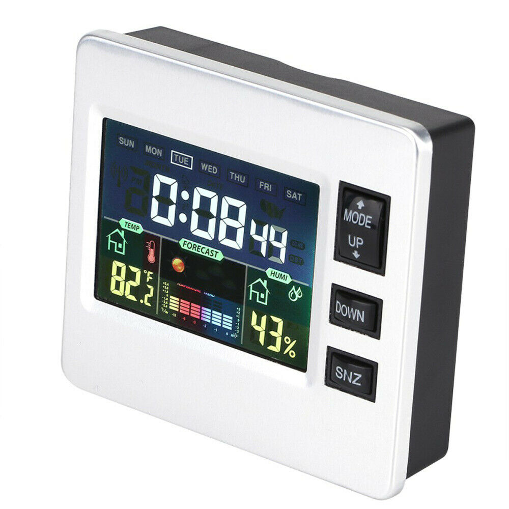Voice Activated Digital Alarm Clock Snooze Weather Thermometer Color Display