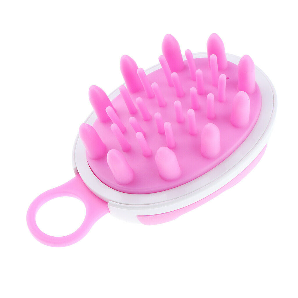 Soft Silicone Oval Shampoo Scalp Head Hair Massage Massager Brush Comb Pink