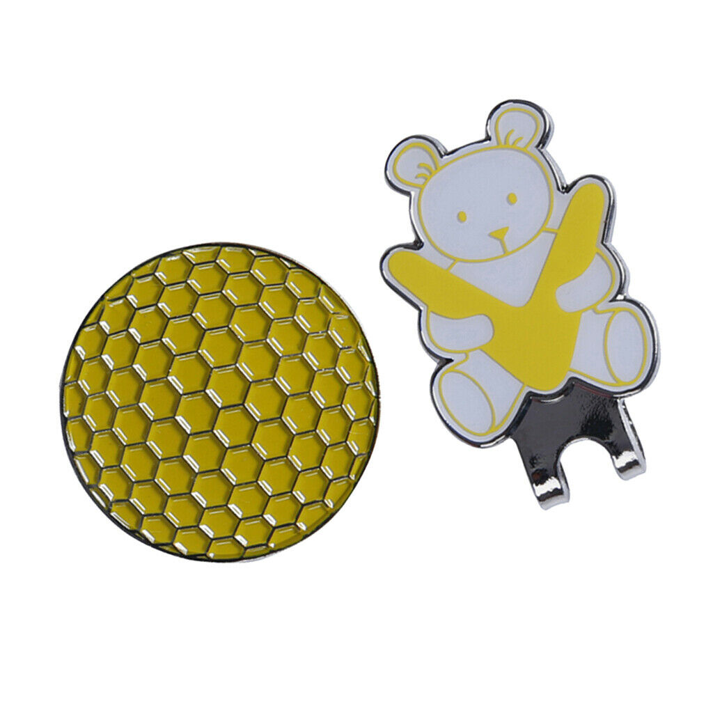 Golf Hat Clip with Detachable Magnetic Golf Ball Marker Bear Pattern Yellow