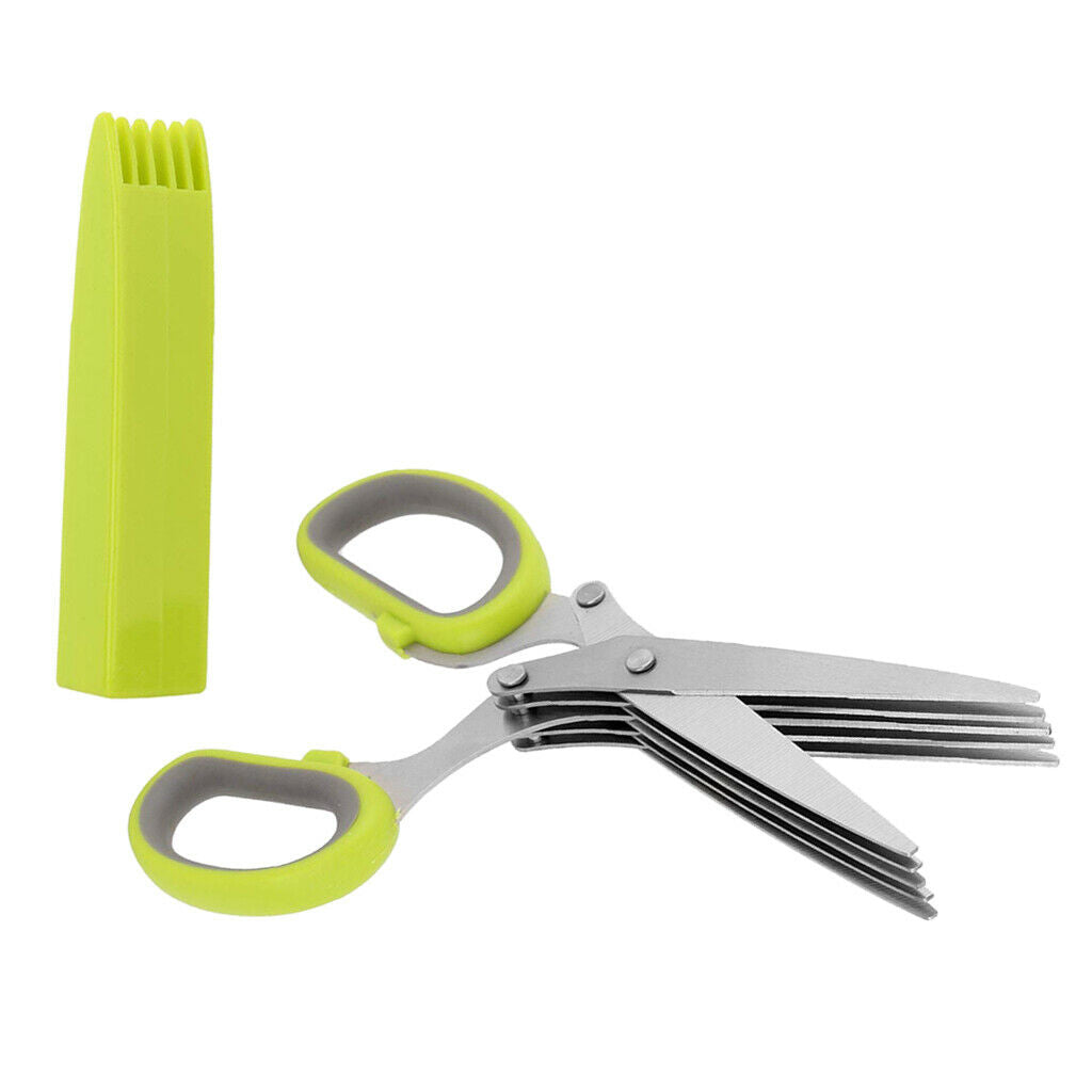 Vegetable 5 Layers Cutter Herb Spices Slice Scissors Security with Cover,