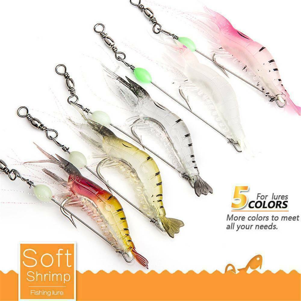 6x 9cm 6g Luminous Fishing Lure Bait Artificial Shrimp Lures Soft Plastics Hooks