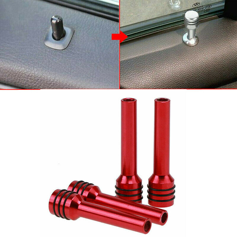 4PCS /SET Car Interior Red Alloy Door Lock Knob Pull Pin Cover Accessories