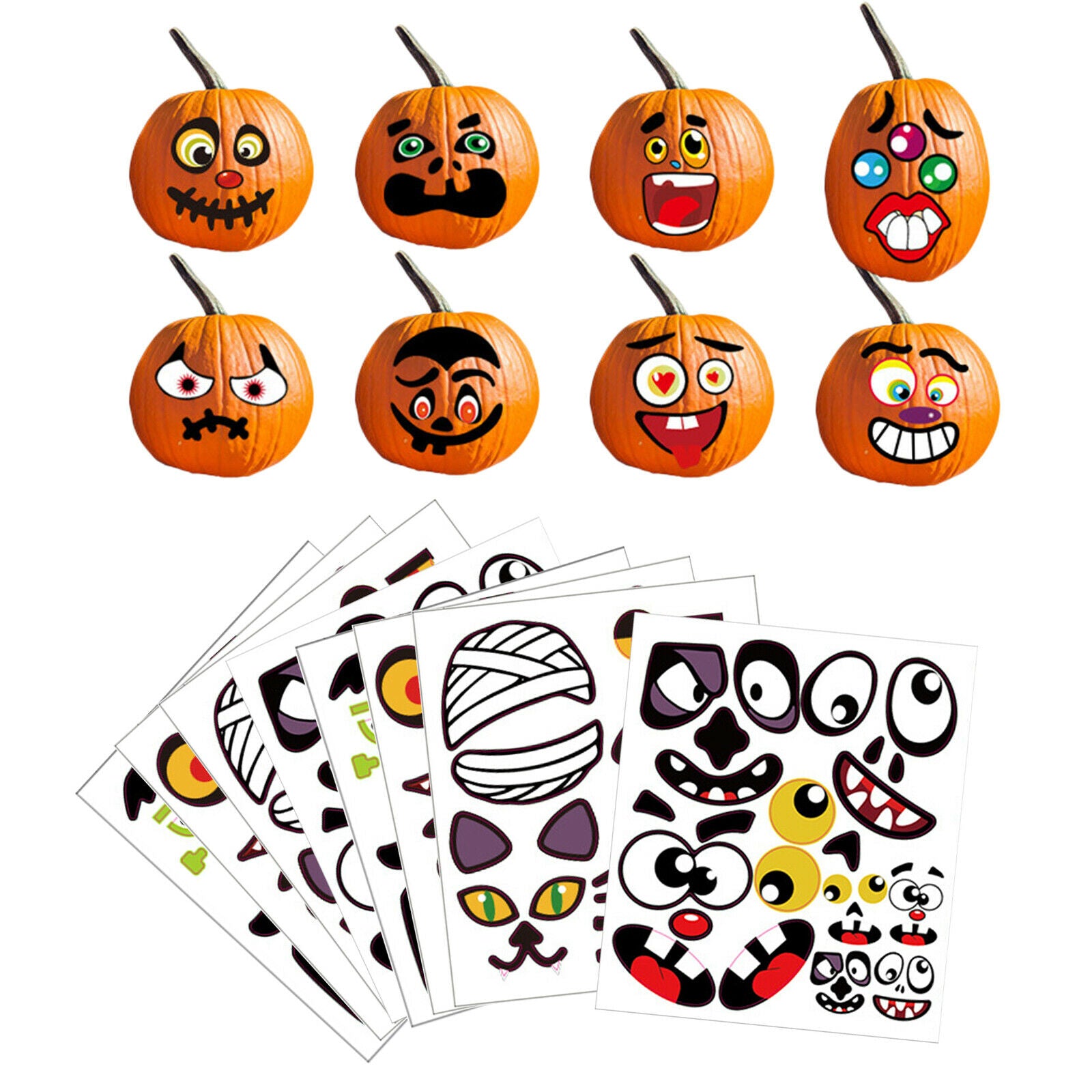 8-Pack Funny Halloween Stickers for Water Bottles Gift Pumpkin Kids Party