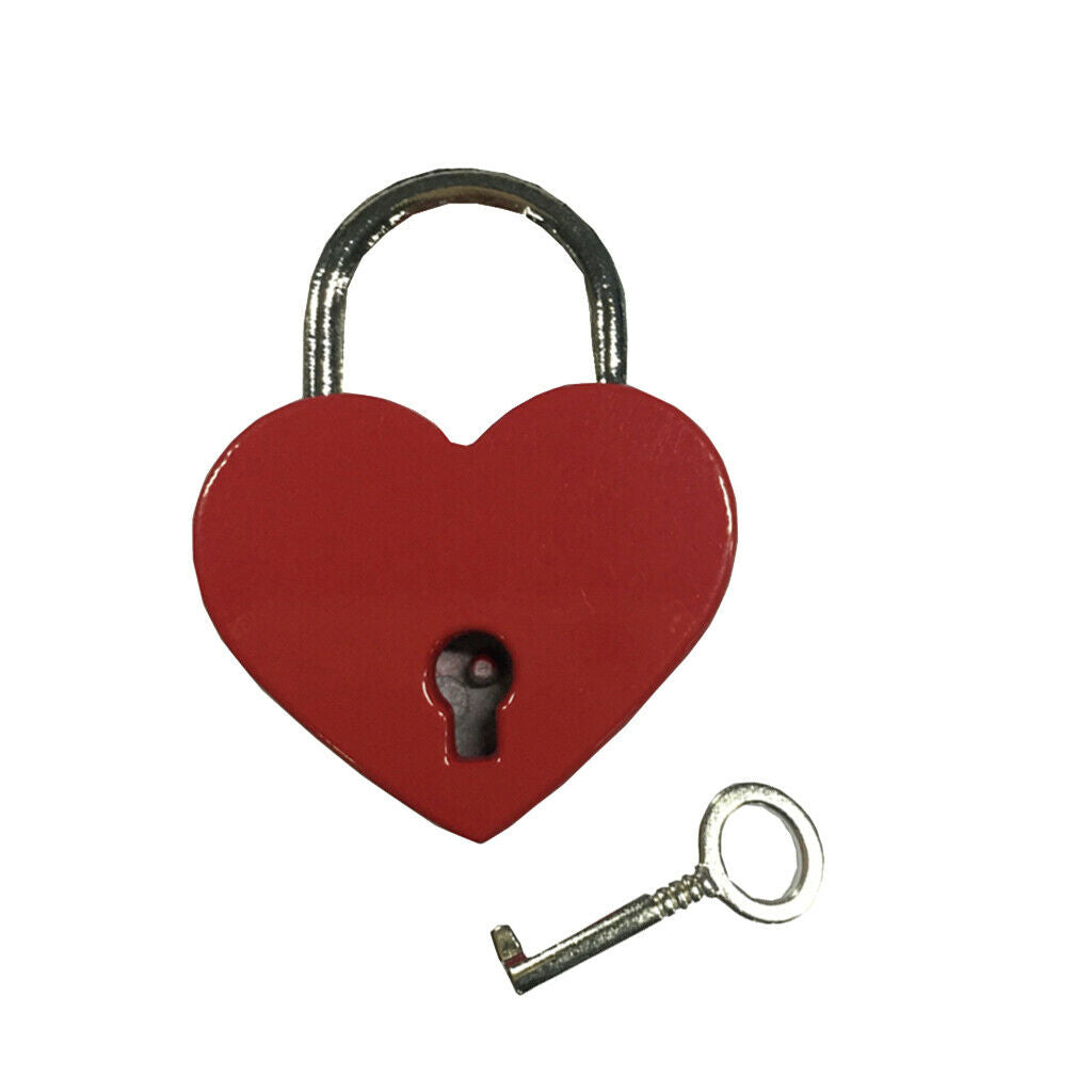 Retro Heart Shaped Padlock with Key Suitcase Lock Valentine's Day Gift - Red M
