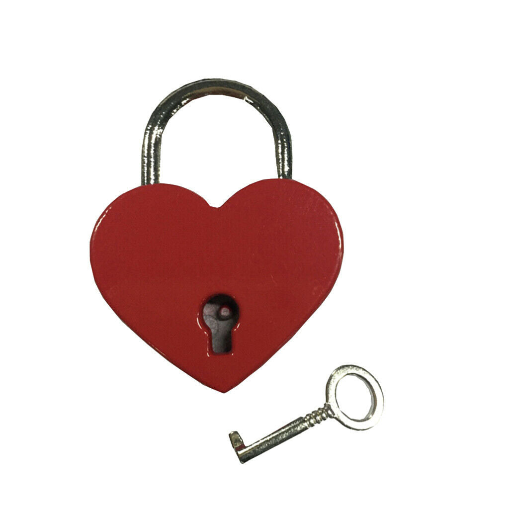 Retro Heart Shaped Padlock with Key Suitcase Lock Valentine's Day Gift - Red M