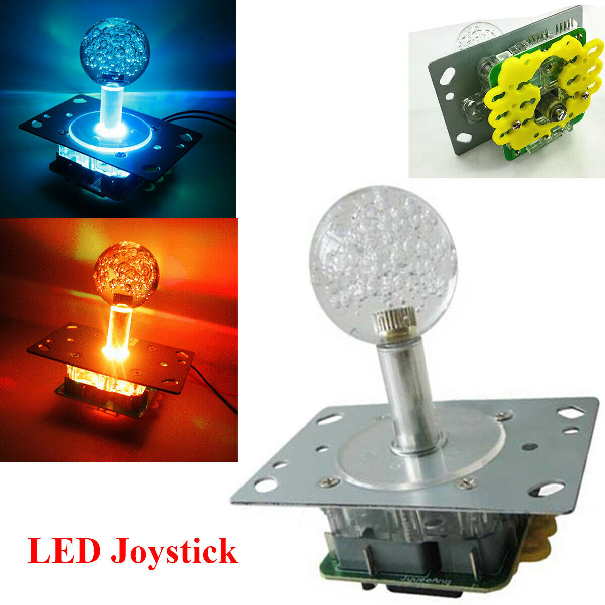 Illuminated LED Arcade Joystick Clear Ball For Wood & Metal Type Control Panels