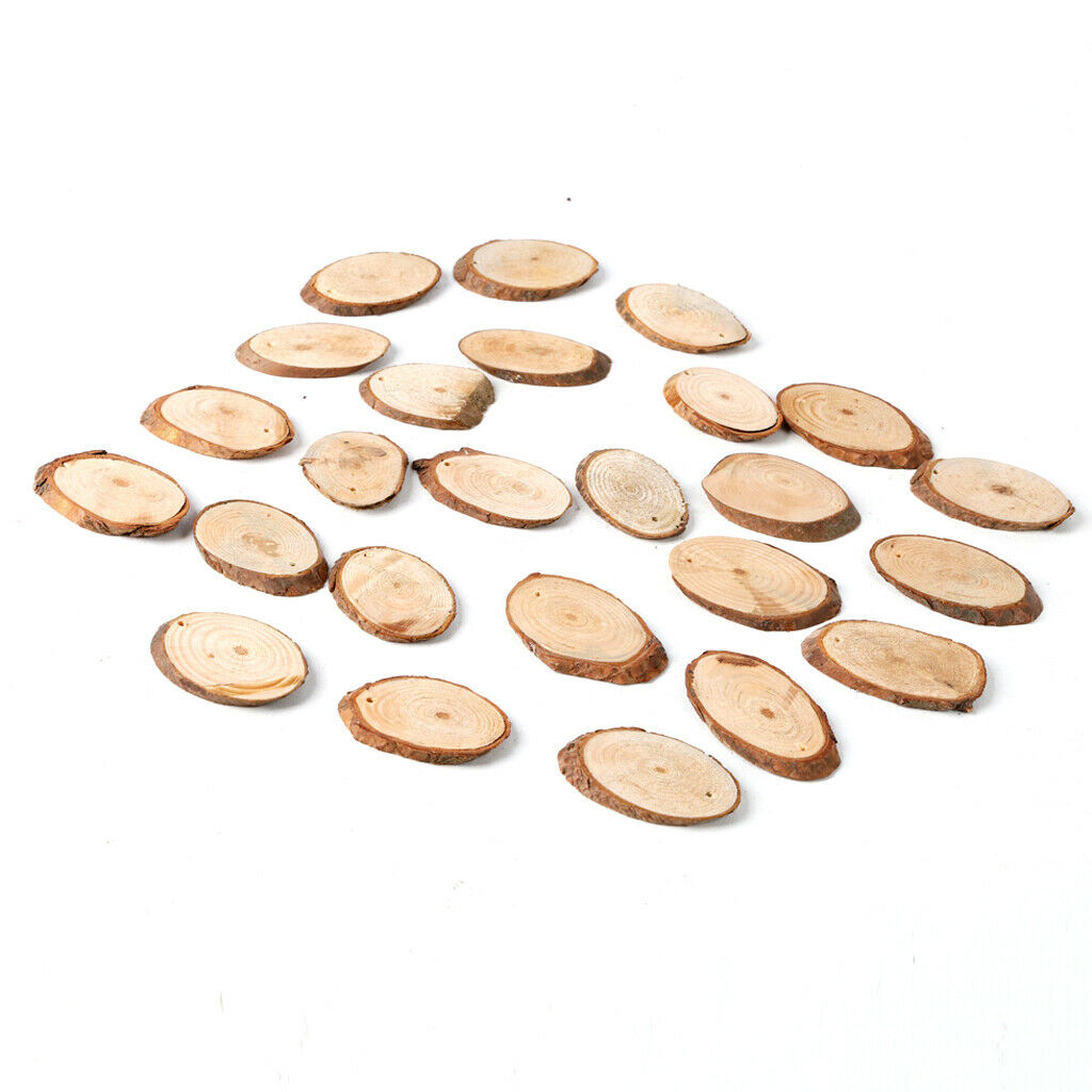 Unfinished Wood Slices - 25 Count Ellipse Natural Rustic Wood Circles, Wooden