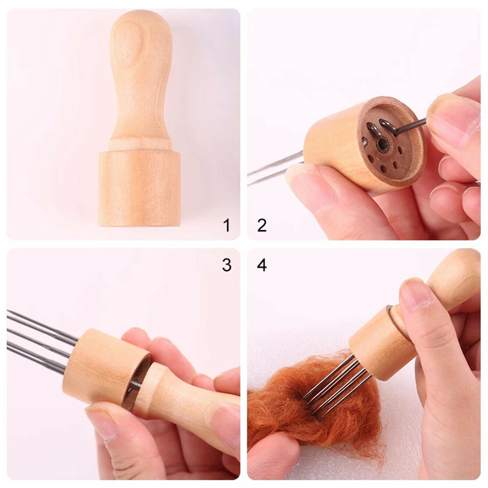 DIY Felting Needle Wood Handle with 8 Needles Wool Felt Stitch Punch Tool
