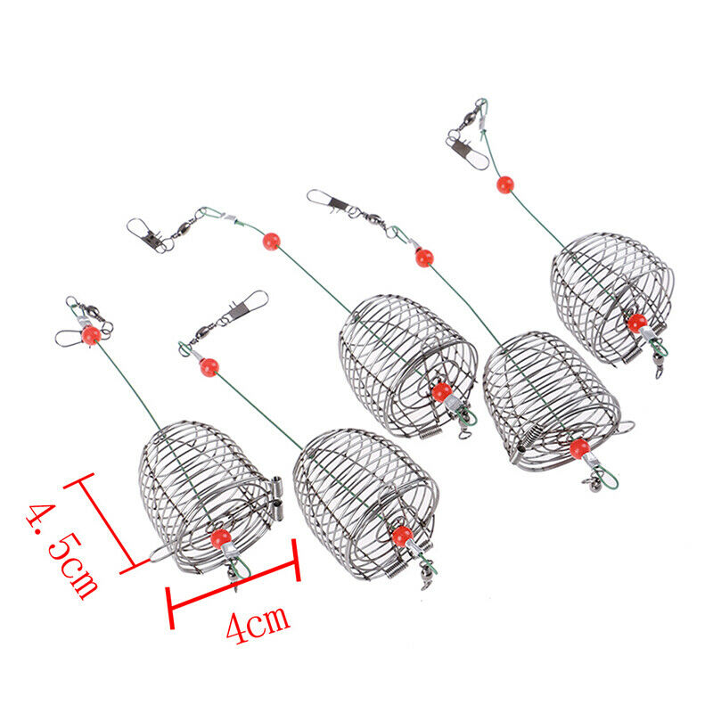 5PCs Wire Fishing Lure Cage Fish Bait Cage Fishing Trap Basket Feeder HolderBDD