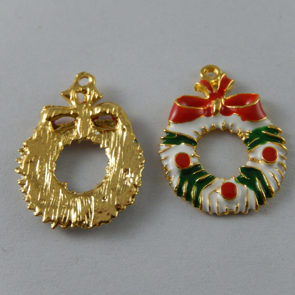 10 pcs Christmas Bowknot Floral Garland Charm Oil Drip Pendant Findings 27x19mm