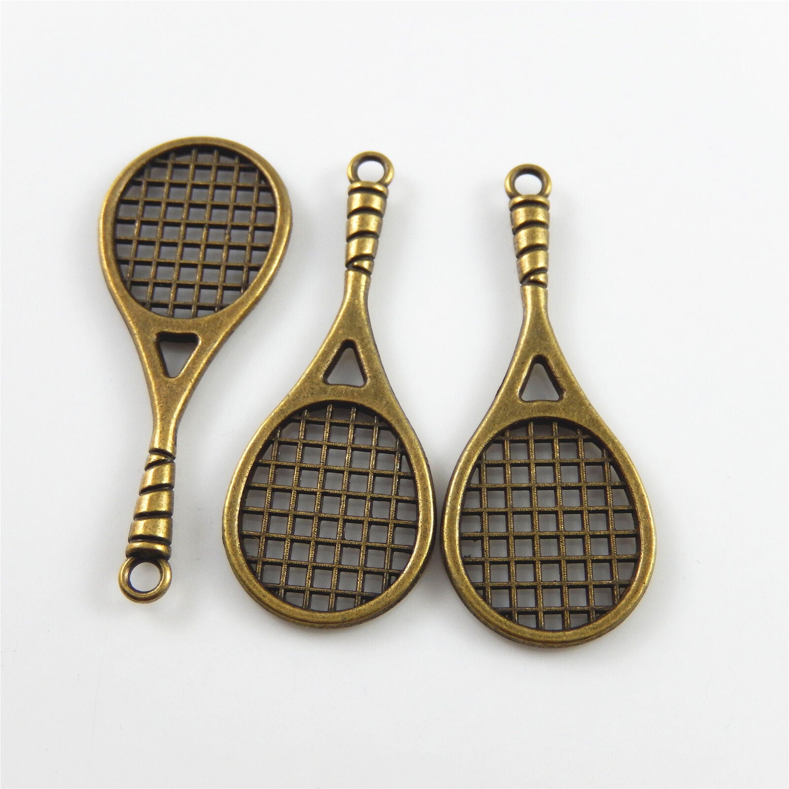 20 Retro Bronze Tennis Charm Racquet Pendant Sport Bracelet DIY Jewelry 48x19mm